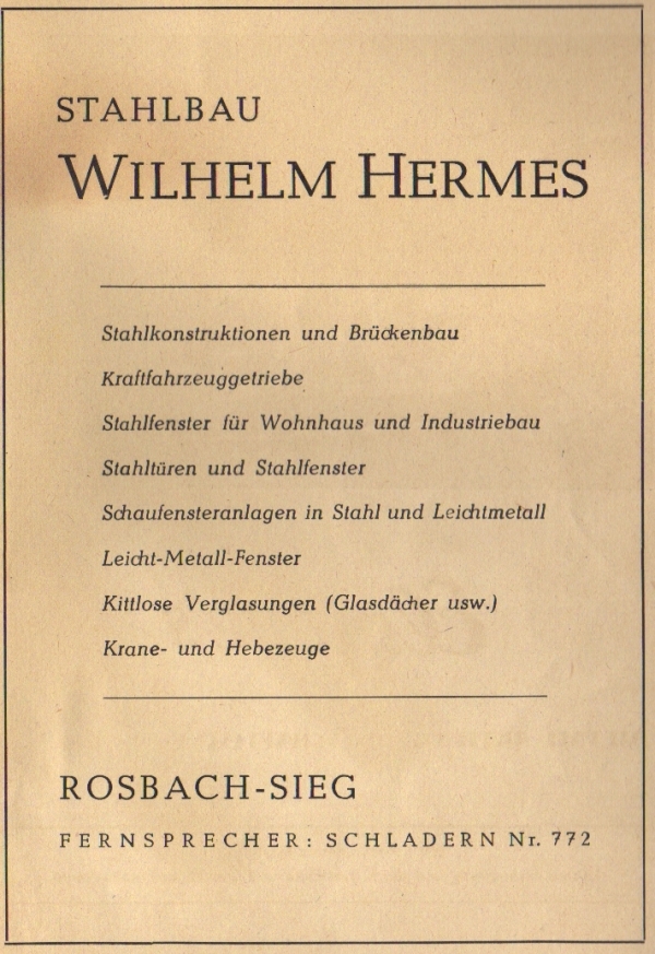 Werbeanzeige Stahlbau Wilhelm Hermes, 1958