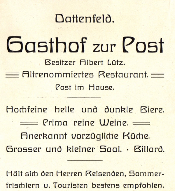 Werbeanzeige Gasthof zur Post um 1903