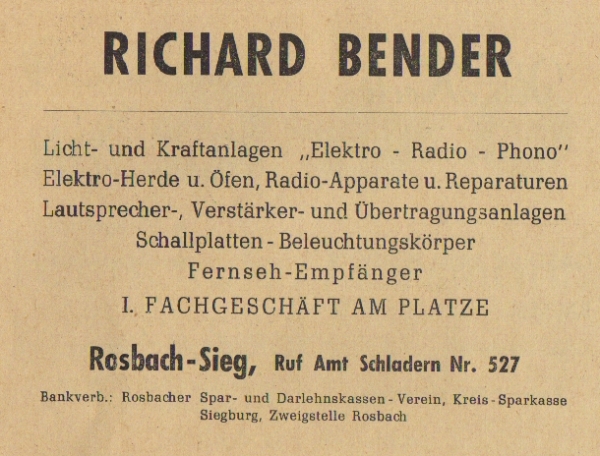 Werbeanzeige Richard Bender, 1953