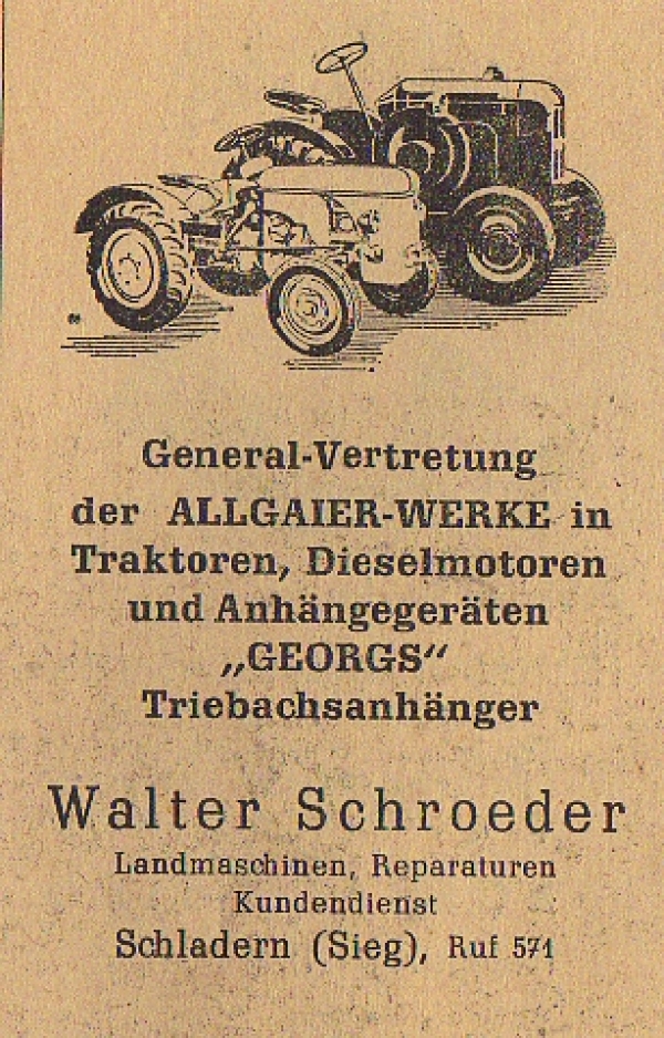 Werbeanzeige Walter Schroeder Landmaschinen, 1953