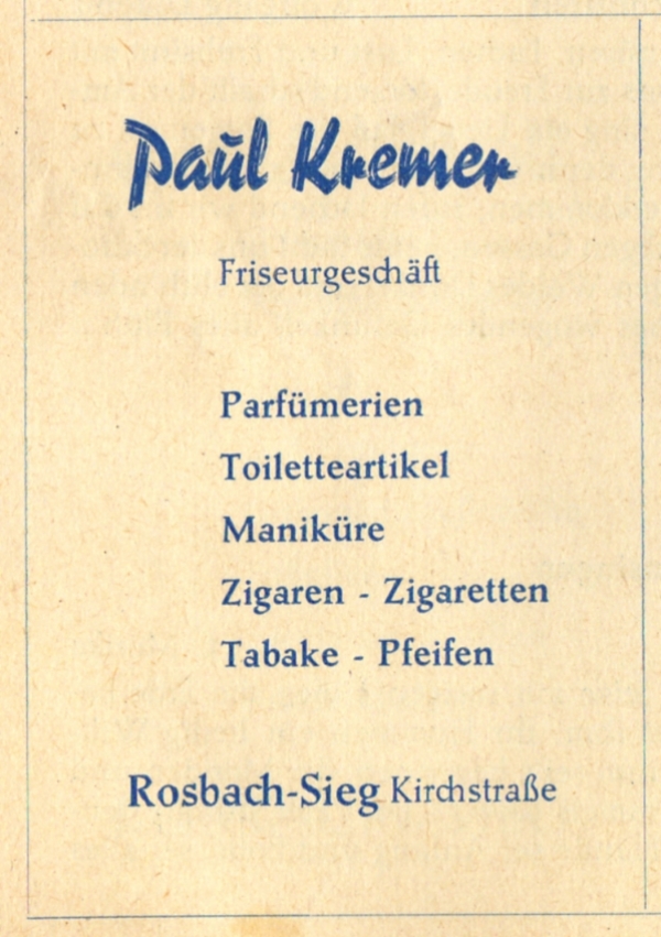 Werbeanzeige Friseurgeschäft Kremer 1959