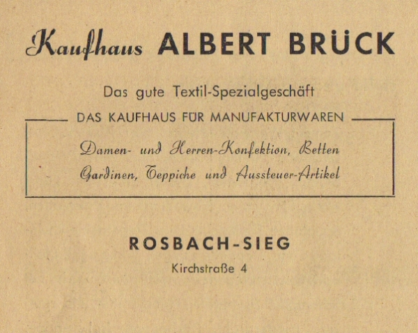 Werbeanzeige Kaufhaus Albert Brück, 1953