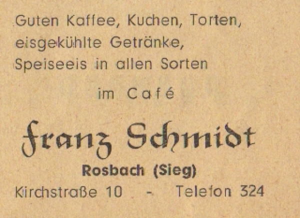 Werbeanzeige Café Franz Schmidt, 1958