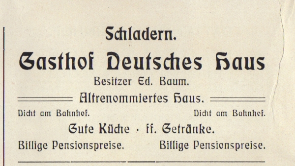 Anzeige &quot;Gasthof Deutsches Haus&quot;, um 1903