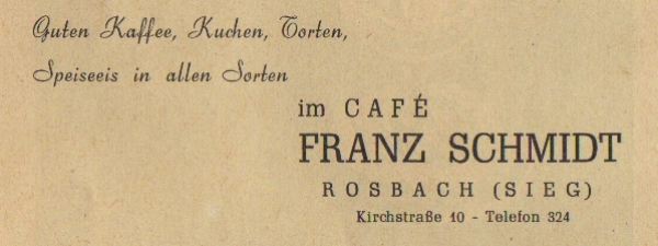 Werbeanzeige Café Franz Schmidt, 1953
