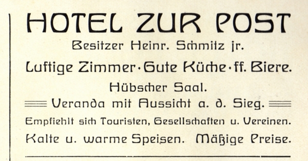 Werbeanzeige Hotel zur Post um 1903