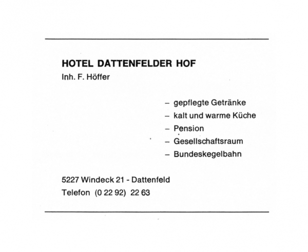 Werbeanzeige Dattenfelder Hof 1974