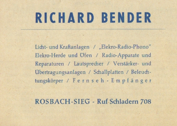 Werbeanzeige Richard Bender, 1959