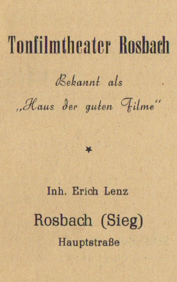 Werbeanzeige Tonfilmtheater Rosbach, 1953