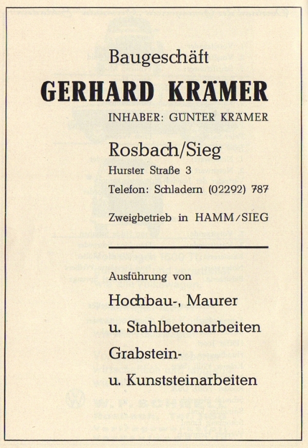 Werbeanzeige Gerhard Krämer, 1966