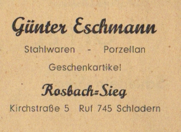 Werbeanzeige Günter Eschmann, 1958